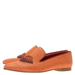 Stella Mccartney Orange Raffia Beaded Lips Smoking Slippers Size 37.5 For Women -Stella McCartney Sales luxury women stella mccartney used shoes p77301 004