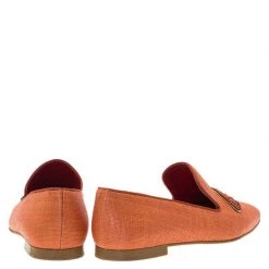 Stella Mccartney Orange Raffia Beaded Lips Smoking Slippers Size 37.5 For Women -Stella McCartney Sales luxury women stella mccartney used shoes p77301 005