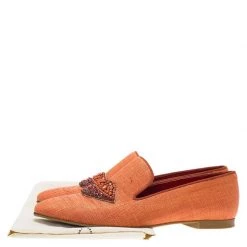 Stella Mccartney Orange Raffia Beaded Lips Smoking Slippers Size 37.5 For Women -Stella McCartney Sales luxury women stella mccartney used shoes p77301 008