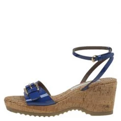 Stella McCartney Blue Faux Patent Linda Wedge Sandals Size 40 For Women -Stella McCartney Sales luxury women stella mccartney used shoes p88830 002