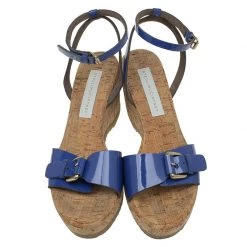 Stella McCartney Blue Faux Patent Linda Wedge Sandals Size 40 For Women -Stella McCartney Sales luxury women stella mccartney used shoes p88830 003