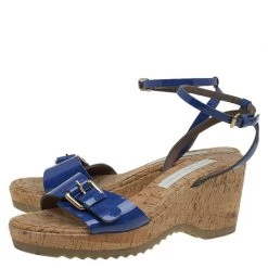 Stella McCartney Blue Faux Patent Linda Wedge Sandals Size 40 For Women -Stella McCartney Sales luxury women stella mccartney used shoes p88830 004
