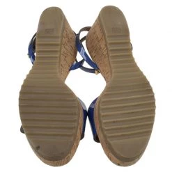 Stella McCartney Blue Faux Patent Linda Wedge Sandals Size 40 For Women -Stella McCartney Sales luxury women stella mccartney used shoes p88830 006