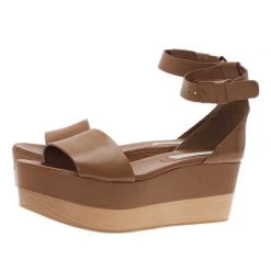 Stella McCartney Brown Faux Leather Lindsey Ankle Strap Wedge Sandals Size 40 For Women -Stella McCartney Sales luxury women stella mccartney used shoes p93082 004