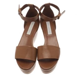 Stella McCartney Brown Faux Leather Lindsey Ankle Strap Wedge Sandals Size 40 For Women -Stella McCartney Sales luxury women stella mccartney used shoes p93082 006