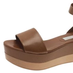 Stella McCartney Brown Faux Leather Lindsey Ankle Strap Wedge Sandals Size 40 For Women -Stella McCartney Sales luxury women stella mccartney used shoes p93082 009