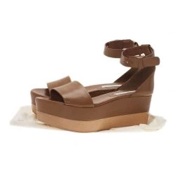 Stella McCartney Brown Faux Leather Lindsey Ankle Strap Wedge Sandals Size 40 For Women -Stella McCartney Sales luxury women stella mccartney used shoes p93082 012