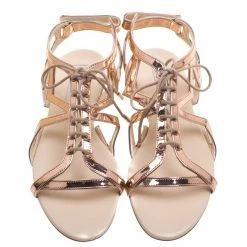Stella McCartney Rose Gold Faux Leather Star Cut Out Lace Up Sandals Size 39 For Women -Stella McCartney Sales luxury women stella mccartney used shoes p93687 003