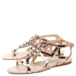 Stella McCartney Rose Gold Faux Leather Star Cut Out Lace Up Sandals Size 39 For Women -Stella McCartney Sales luxury women stella mccartney used shoes p93687 004