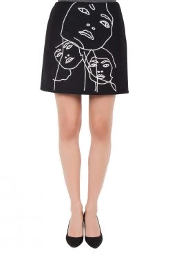 Stella McCartney Black Wool Jeanne Face Embroidered Melton Mini Skirt S For Women