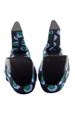 Stella McCartney Navy Floral Print Canvas Platform Sandals Size 37.5 For Women -Stella McCartney Sales luxury women used shoes p204674 005